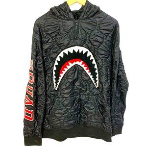 Hudson Outerwear Puffer Jacket Embroidered Shark Mouth Squad Hood Zip Black L